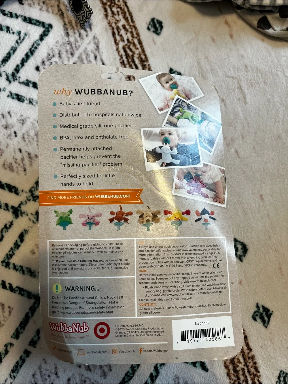 WubbaNub Gray Elephant Infant Pacifier - Gray